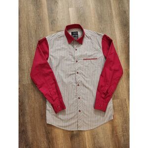 Karbon Roll Tab Sleeve Men's Slim Fit Large striped Cotton gray red Longsleeve